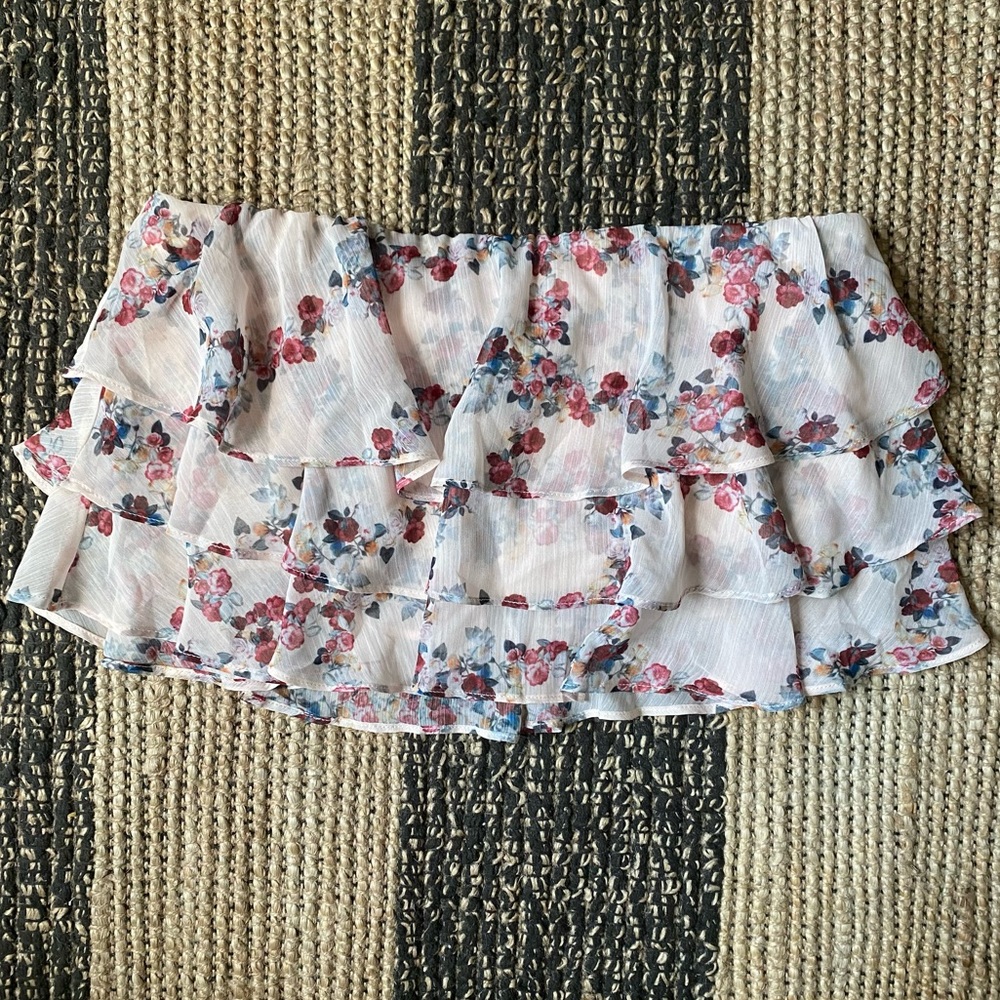 Endless Rose Ruffle Light Pink Strapless Crop Top sz Small